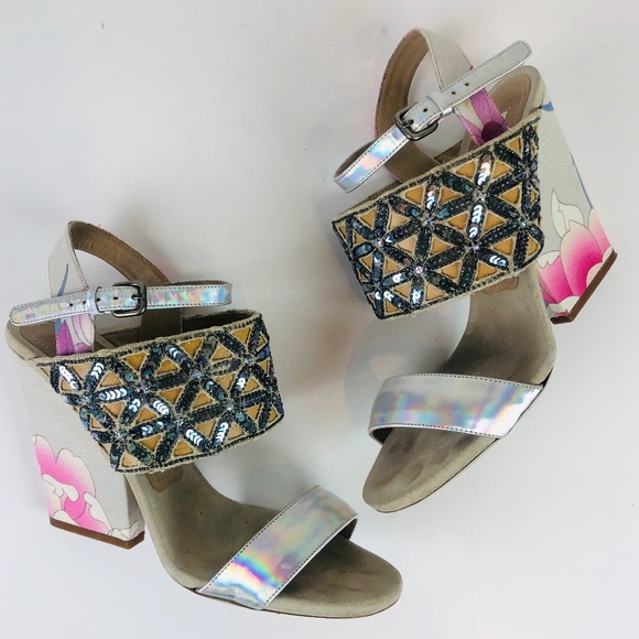 Dries Van Noten Shoes - Dries Van Noten Sequin Floral Iridescent Heels